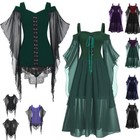 Women Gothic Witch Princess Cosplay Maxi Dress Renaissance Medieval Retro Dress