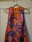 1970 s Vintage Sleeveless V-neck Halter Cocktail Dress Vibrant Abstract Print