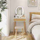 Dressing Table Stool Vanity Set Makeup Desk With Led Lighted Mirror Dresser Wood