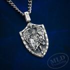 Mld 925 Sterling Silver Saint St Michael Shield Pendant Necklace - Curb Chain