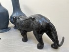Vintage Leather Wrapped Black Cat Black Panther Statue Handmade In India