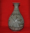Korean Joseon Celadon Flower Vase 25cm Antique Art Pottery Collectible