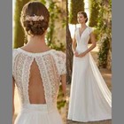 Lace Satin Modern Wedding Dresses Mermaid Detachable Train V Neck Bridal Gowns