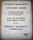 Vintage 1920 Press Release Frohman Amusement Actress Lillian Gish D w  Griffith