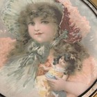 Antique Victorian Girl Chromo Print Flue Cover W Gold Rim   Chain 9 1 2     Large 