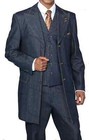 New Men s 100  Cotton Denim Suit With Pants  vest Double Contrast Stitching