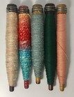 Vtg  Wooden Sewing Bobbins With Thread  Yarn Set Of 5 Lot 7
