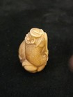 Vintage Japanese Hand Carved Netsuke Samurai Crouching With Hidden Sword