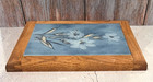 Vintage Hand Painted Tile Art Trivet Wood Framed Cottagecore Blue White Floral