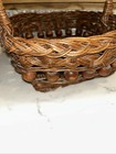 Square Large Wicker Wooden Bead Brown Braided Twisted Boho Basket W Handle Vtg