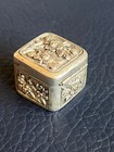 Antique Chinese Marked Small Sterling Silver Snuff Pill Box Engraved Flowers