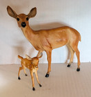 Vintage Hard Plastic Doe Deer Reindeer Figurine 6  With Fawn 3 5  Christmas N2