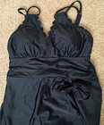 Charmo Women Xl Black Scalloped Tie Back One Piece Swim Dress Nwt New