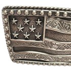 American Flag Belt Buckle Western Engraved Silver Tone Patriotic Usa Cowboy