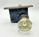 Vintage 8 Point Glass Door Knob Set W  Mortise Lock  Spindle   Rosettes  Mercury