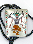 Vintage Apache Crown Dancer Multi Stone Inlay Bolo Tie  Zuni  natachu Early 1970s