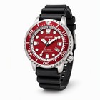 Citizen Men Quartz Diving Watch Red Dial Black Rubber Strap 200 Waterproof Date