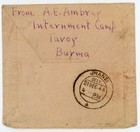 P99 14 Burma Japanese Occupation Cover Tavoy Internment Camp To India 1946