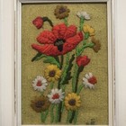 Vintage Crewel Embroidery Flowers Picture Frame 8x9 1 2  Finished
