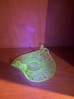 Vtg Fenton  Uranium Glass Bon-bon Or Candy Dish Koi Fish Handles 6 5x5 5   