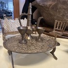 Miniature Brass Dollhouse Furniture Lot Table Ornate   Chairs    Pitcher Vintage