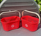 2 New Target Red Plastic Toy Mini Shopping Baskets W handle Bullseye Logo Spritz