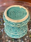 Vtg Mccoy Quilted Diamond Green 3 5  Mcm Flower Pot W  Attached Saucer