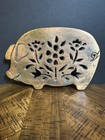 Vintage H  Mark 1983 Cast Iron Pig Trivet Taiwan Floral Cutout Farmhouse Decor