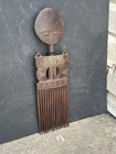 Vintage Akan  ghana  African Tribal Art Comb - Hand Carved Wood   Brass - 18 