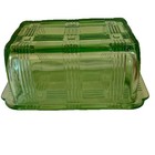 Vtg Hazel Atlas Uranium Glass Butter Dish Keeper With Top Lid And Base 7  Glows