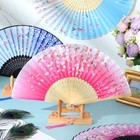 4 Pack Handheld Floral Folding Fans Hand Held Silk Bamboo Fans With Tassel chic 