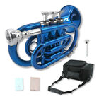 Pocket Trumpet Brass Bb Mouthpiece Cleaning Cloth Case Musical Instruments Blue