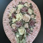 Pink Ornate Resin Hand Held Vanity Mirror Trinket  Jewelry Box Flowers Ribbons