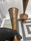 Lot 2  Antique Persian Carved Copper Vases Hand Chased Islamic Enamel Urns