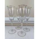Vintage Mikasa Sonata Wedding Champagne Flutes 80s Set 4 Gold Rim Crystal Toast