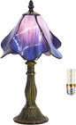 Vintage Tiffany Style Purple Stained Glass Table Lamp Bedside Accent Light