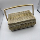 Vintage Woven Wicker Sewing Basket With Pink Yellow Blue Floral Interior