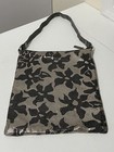 Vintage Whiting   Davis Mesh Hobo Bag Poinsettias Rare Black Silver Floral Print