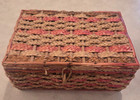 Vintage 50 s Wicker Woven Sewing Box Basket Pink Satin Interior Ratan Japan 9 