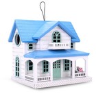 Handmade Wooden Birdhouse Cottage Style Hanging Outdoor Garden Blue Roof House