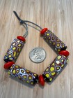African Trade Beads Antique Venetian Millefiori Yellow Red Matching Tubes X 4