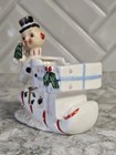 Extremely Rare Vintage Christmas Boy W  Candy Cane Sleigh Planter - Rubens Japan