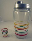 Vintage Glass Cocktail Shaker With Stripes Design And Shot Glass