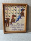Vintage Nursery Wall Decor Unisex Storybook Sleepy Bears Hand Painted Fabric Art