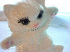Vintage White Green Eyed Cat Kitten Figurine Hand Painted 1950s Cute Ceramic