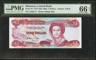 1984 Bahamas 3 Dollars Queen Elizabeth Ii Pmg Gem Uncirculated 66 Epq W C Allen