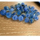 Vintage Blue Glass Marble Lot 30 Pc Clear Ribbon Swirl Shooter Marbles