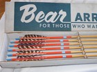 Vintage Bear Archery Display Advertising Box W  6 Wooden Arrows   Broadheads