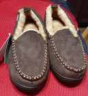 Mens Suede Moccasin Slippers Comfy Memory Foam Sz  7 Faux Fur Warm House Shoes 