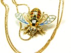 Art Nouveau Vtg  14k Gold Plique A Jour Fly Bee Pin Brooch 18k Gold Chain  9 7gr